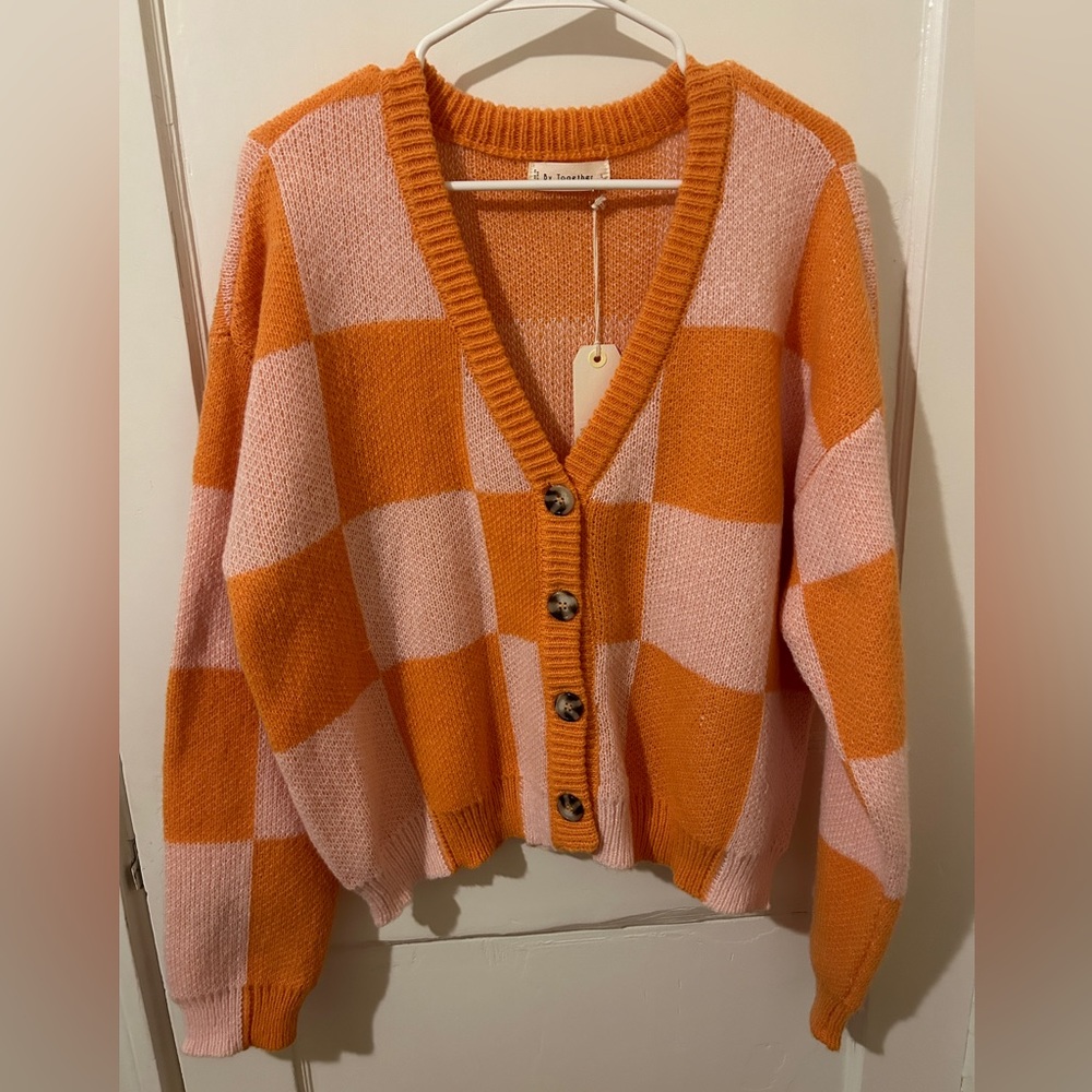 Pink and Orange Cardigan Sweater Size L